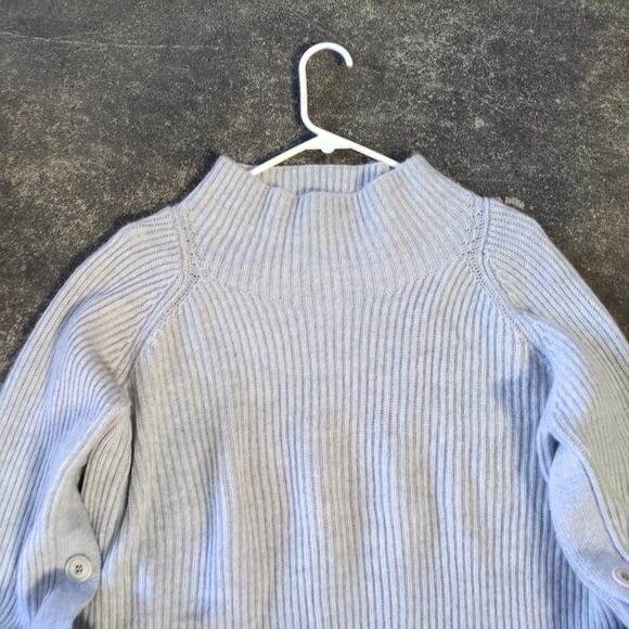 Vince Cashmere Sweater Womens XL Gray Tan Funnel Neck Wool Ribbed Button Sleeve - Picture 2 of 9